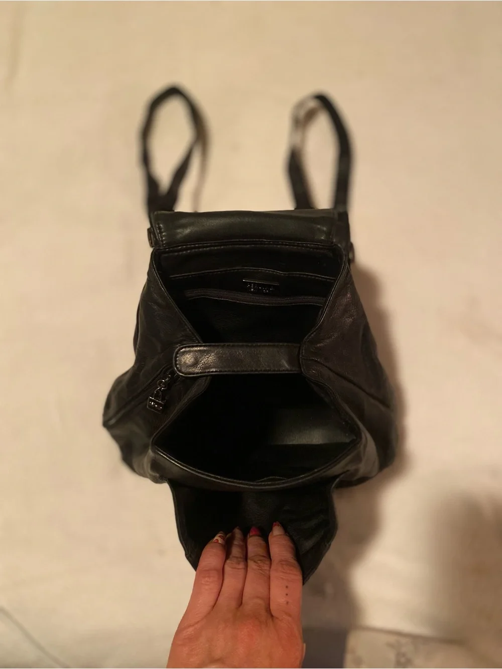 Perlina Black Leather Backpack with Silver Clasp